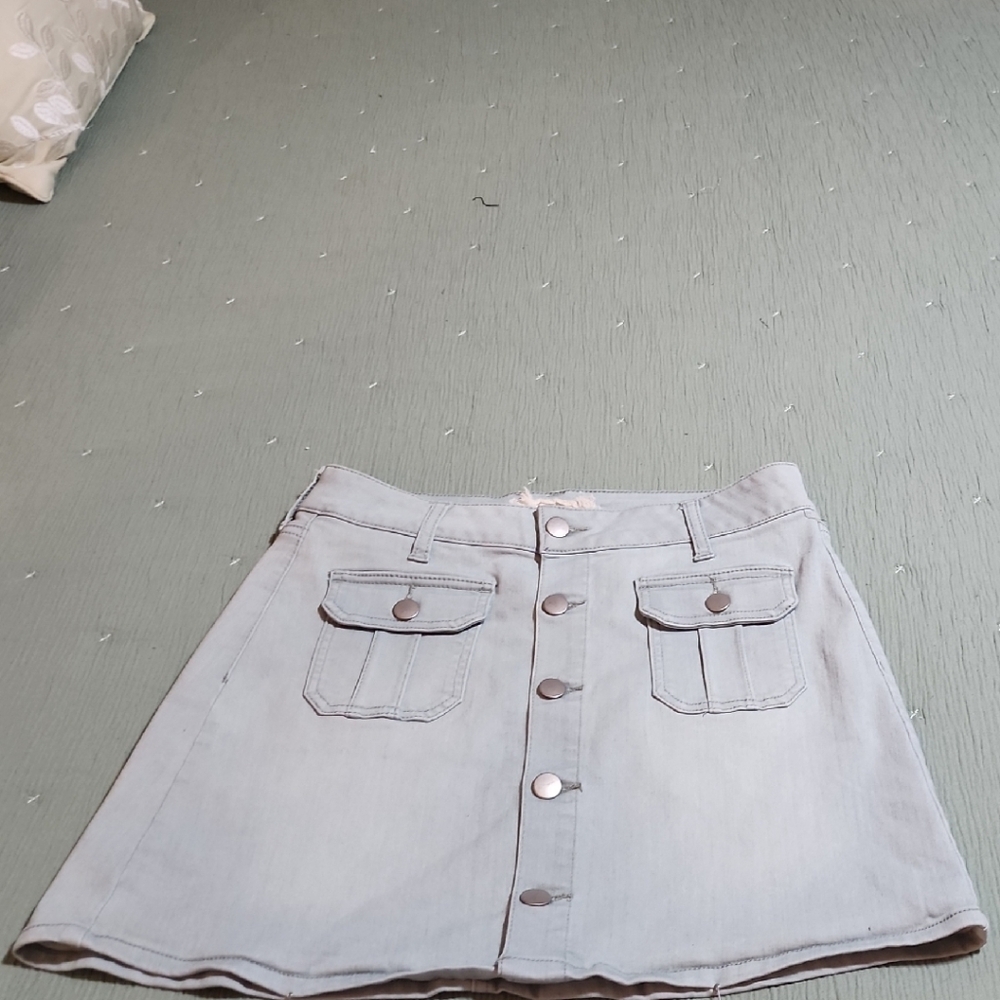 Altar'd State Light Blue A-Line Skirt with Button Front